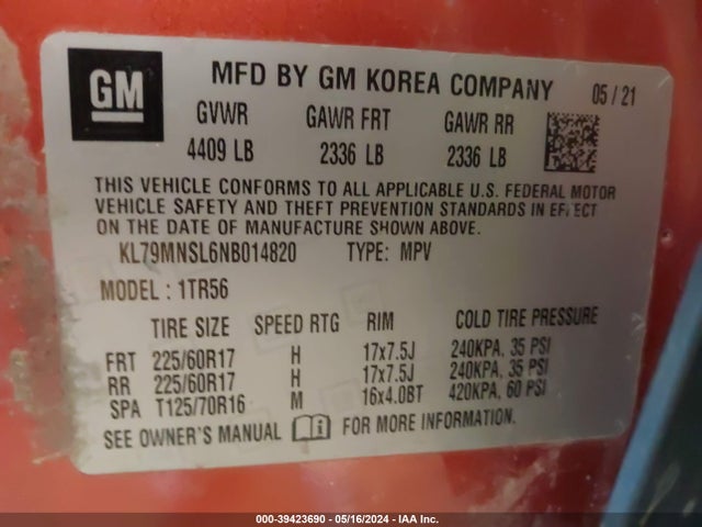 Chevrolet Trailblazer Awd Ls 2022 KL79MNSL6NB014820 Image 9