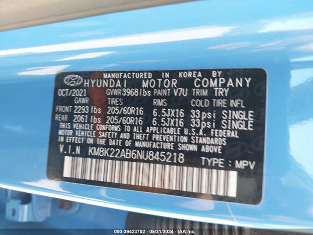 Hyundai Kona Se 2022 KM8K22AB6NU845218 Image 9