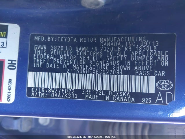 Toyota Corolla S Plus 2014 2T1BURHEXEC022084 Image 9