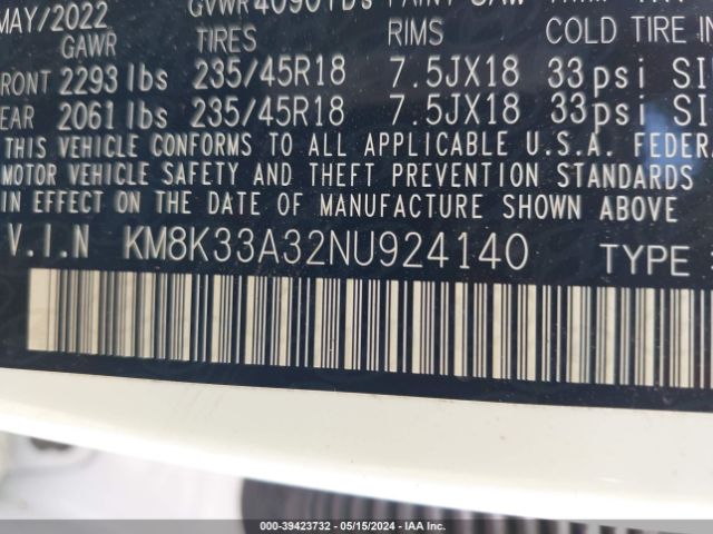 KM8K33A32NU924140 Hyundai Kona N Line