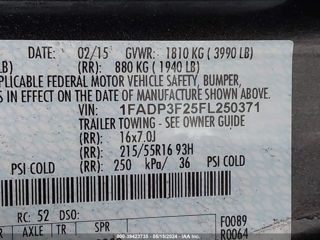 Ford FOCUS SE 2015 1FADP3F25FL250371 Image 9