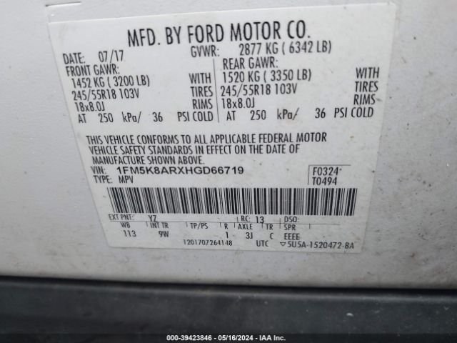1FM5K8ARXHGD66719 Ford Utility Police Interceptor