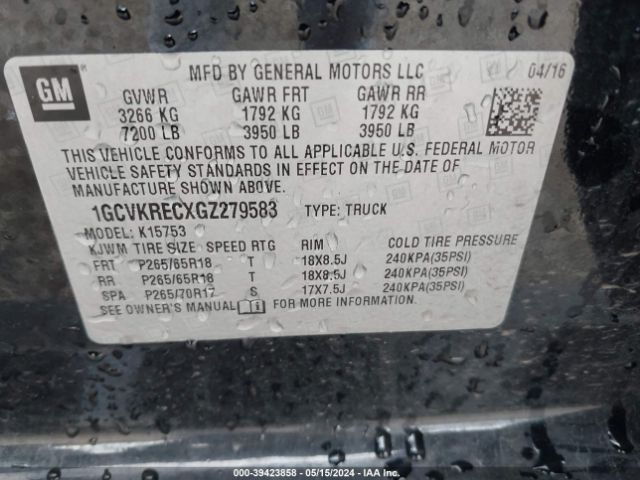 1GCVKRECXGZ279583 Chevrolet Silverado 1500 1lt