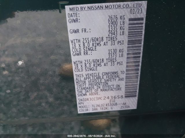 5N1DR3CC3PC243658 Nissan Pathfinder Sl 4wd