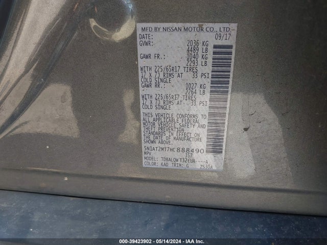 Nissan ROGUE SV 2017 5N1AT2MT7HC888490 Image 9