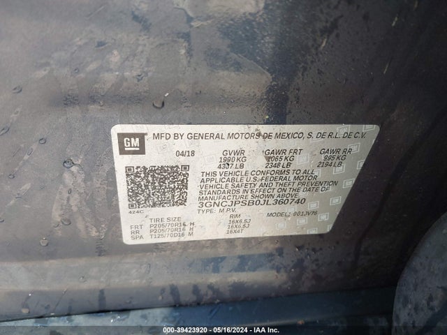 Chevrolet Trax Lt 2018 3GNCJPSB0JL360740 Image 9