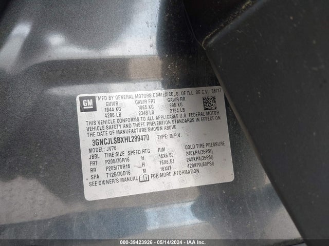 Chevrolet Trax Lt 2017 3GNCJLSBXHL289470 Image 9