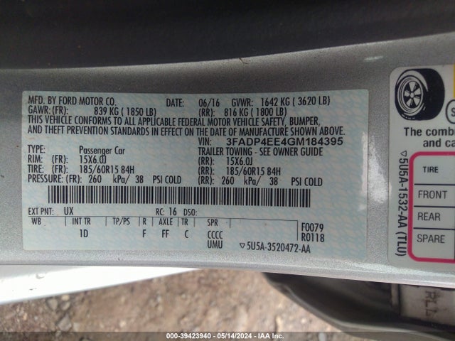 Ford FIESTA SE 2016 3FADP4EE4GM184395 Image 9