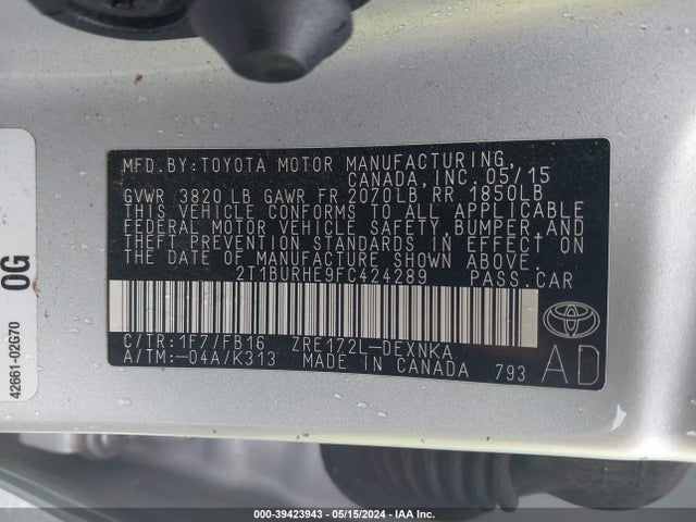 Toyota COROLLA LE 2015 2T1BURHE9FC424289 Image 9