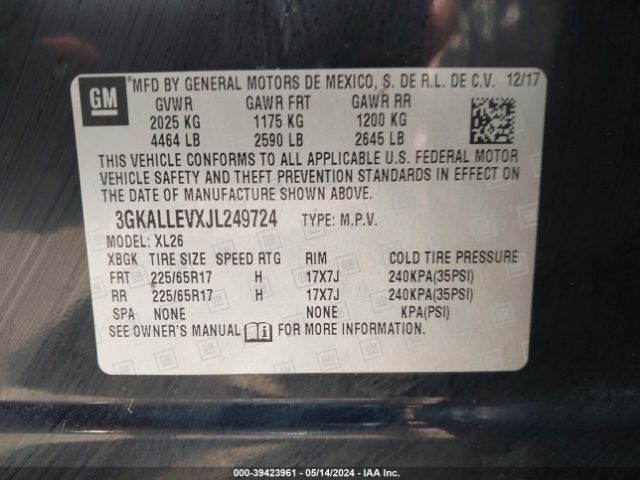 3GKALLEVXJL249724 GMC TERRAIN SL