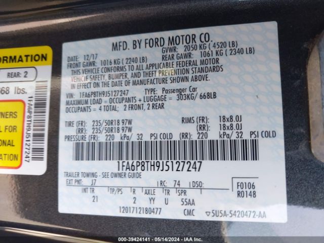 1FA6P8TH9J5127247 Ford Mustang Ecoboost