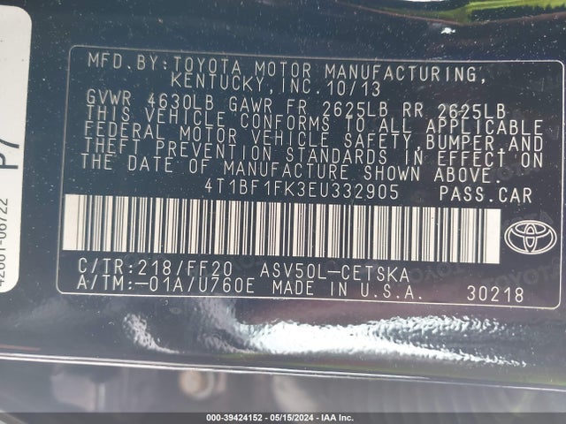 Toyota CAMRY SE 2014 4T1BF1FK3EU332905 Image 9