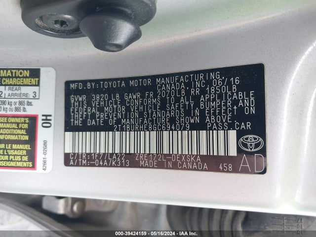 Toyota Corolla S Premium 2016 2T1BURHE8GC694079 Image 9