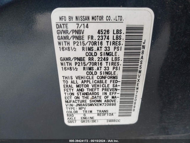 Nissan Rogue Select S 2014 JN8AS5MVXEW720898 Image 9