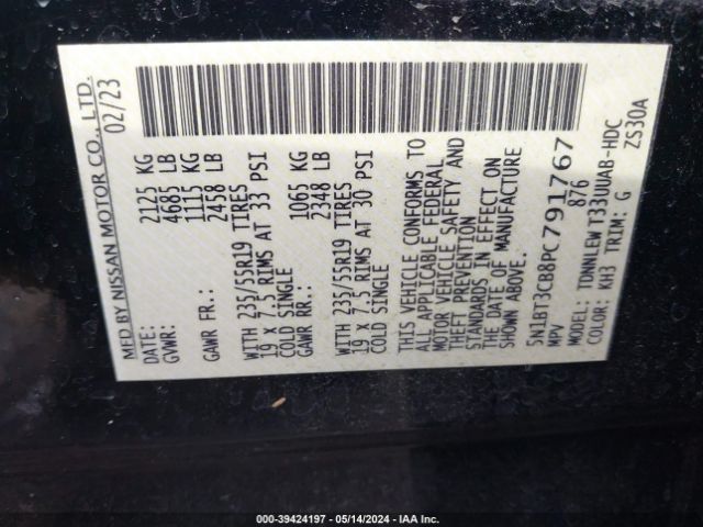 5N1BT3CB8PC791767 Nissan Rogue Sl Intelligent Awd