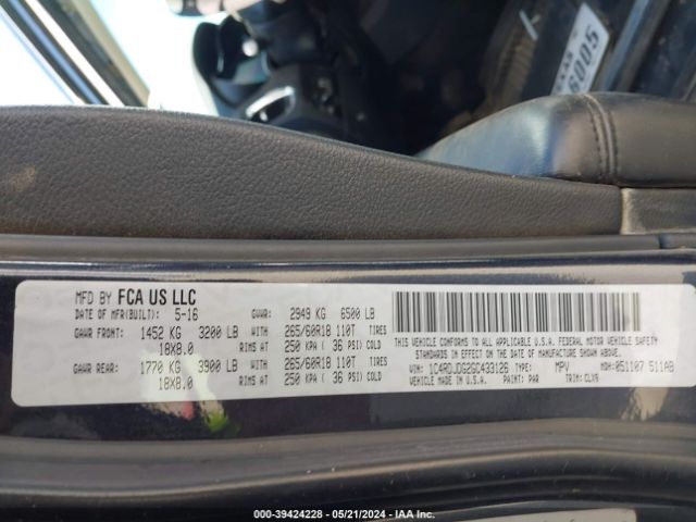 1C4RDJDG2GC433126 Dodge DURANGO LIMITED