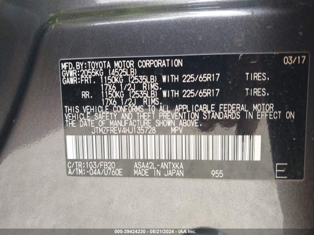 Toyota RAV4 LE 2017 JTMZFREV4HJ135728 Image 9
