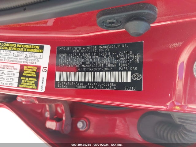 4T1C11AK0PU179042 Toyota CAMRY LE