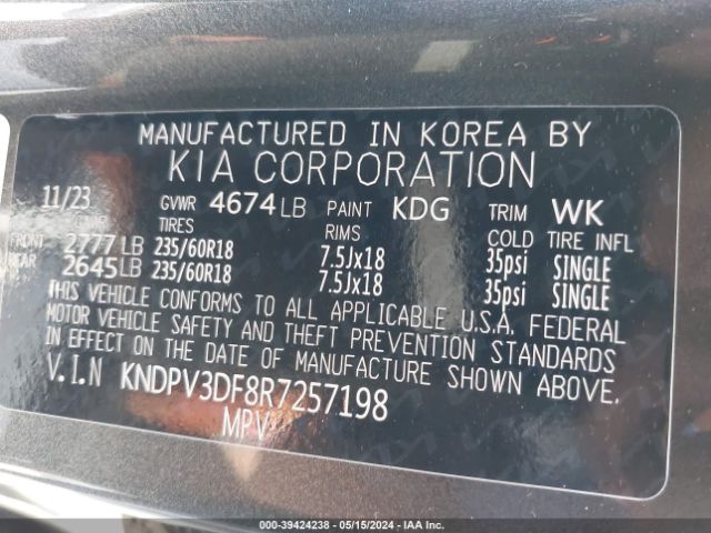 KNDPV3DF8R7257198 KIA Sportage Ex