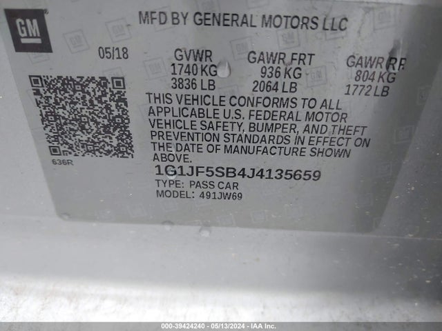Chevrolet Sonic Premier Auto 2018 1G1JF5SB4J4135659 Image 9