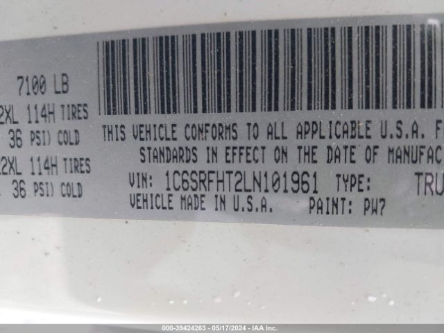 1C6SRFHT2LN101961 RAM 1500 Limited  4x4 5'7 Box