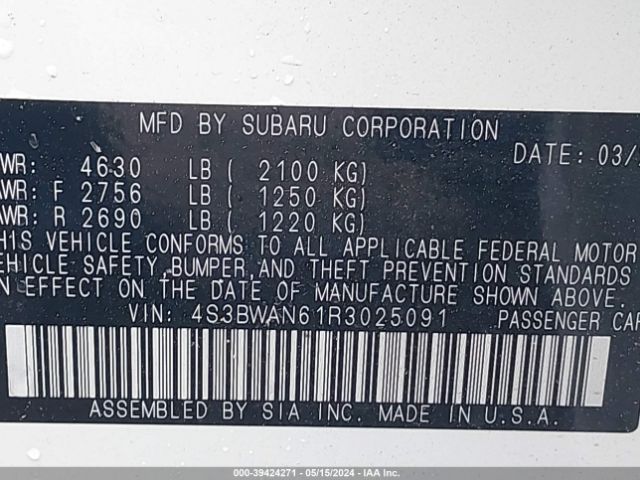 4S3BWAN61R3025091 Subaru Legacy Limited