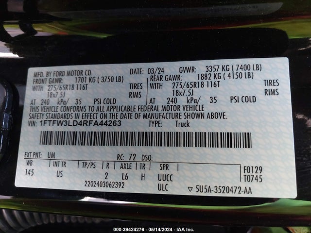 Ford F-150 Xlt 2024 1FTFW3LD4RFA44263 Image 9