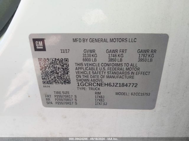 1GCRCNEH6JZ184772 Chevrolet Silverado 1500 Wt