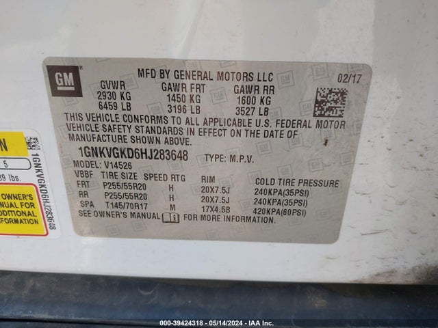 Chevrolet Traverse 1lt 2017 1GNKVGKD6HJ283648 Image 9
