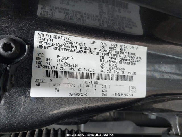 Ford FOCUS SE 2017 1FADP3FE8HL294801 Image 9