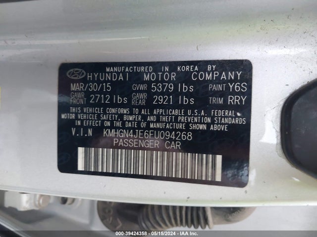 Hyundai Genesis 3.8 2015 KMHGN4JE6FU094268 Image 9