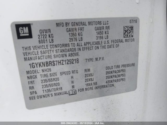 1GYKNBRS7HZ129218 Cadillac XT5 LUXURY