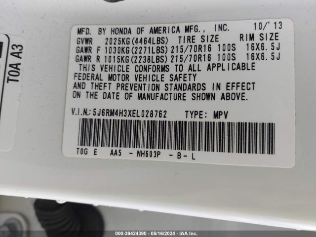 Honda CR-V LX 2014 5J6RM4H3XEL028762 Image 9