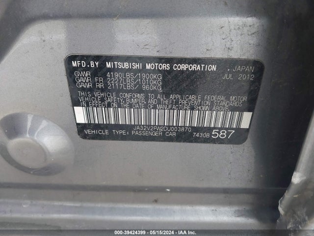 2013 MITSUBISHI LANCER JA32V2FW2DU003870 Photo 8