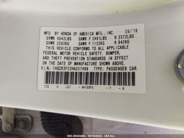 1HGCR3F00HA007498 Honda Accord Ex-l V6