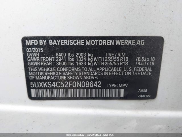 5UXKS4C52F0N08642 BMW X5 Xdrive35d
