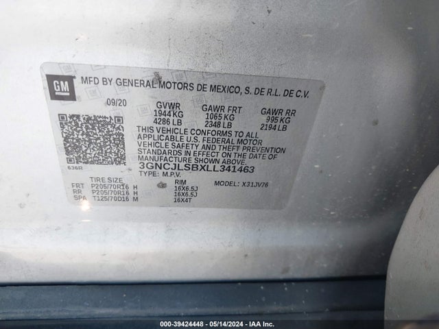 Chevrolet Trax Fwd Lt 2020 3GNCJLSBXLL341463 Image 9