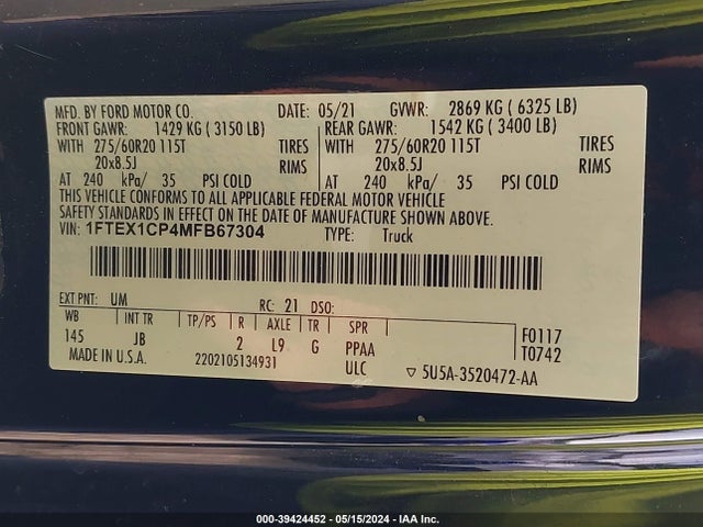 Ford F-150 Xl 2021 1FTEX1CP4MFB67304 Image 9