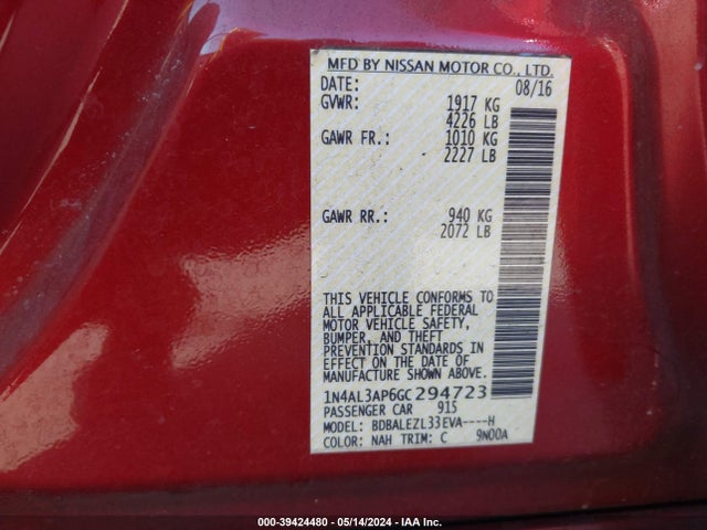 Nissan Altima 2.5 S 2016 1N4AL3AP6GC294723 Image 9