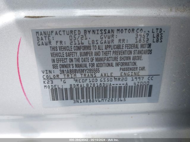 3N1AB8BV6MY285565 Nissan Sentra S Xtronic Cvt