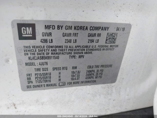 KL4CJASB5KB911540 Buick Encore Fwd Preferred