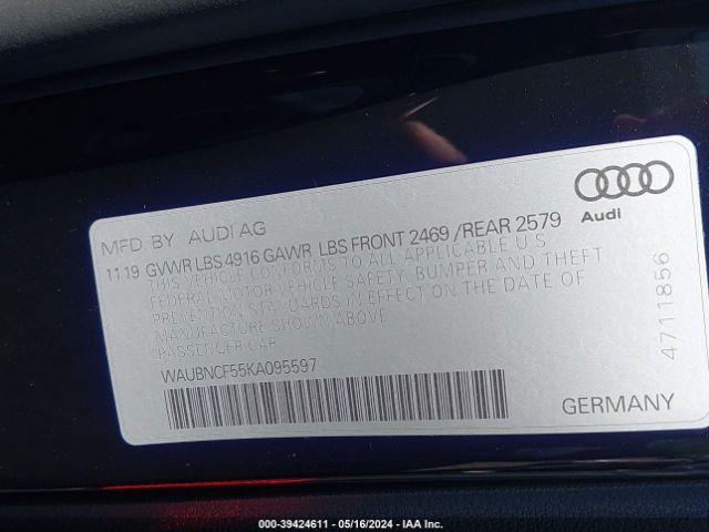 WAUBNCF55KA095597 Audi A5 45 Premium