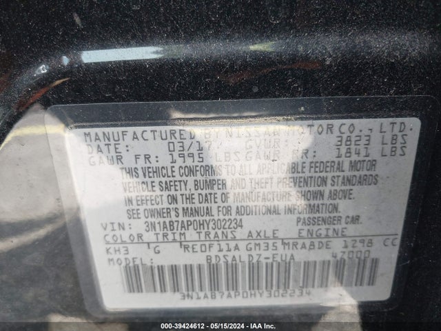 Nissan SENTRA SV 2017 3N1AB7AP0HY302234 Image 9