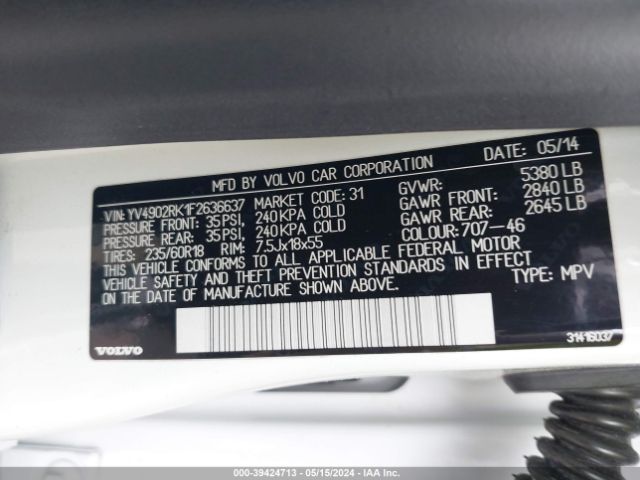 YV4902RK1F2636637 Volvo Xc60 T6