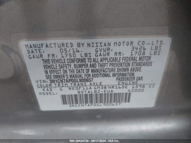Nissan Versa 1.6 Sv 2016 3N1CN7AP0GL900657 Image 9