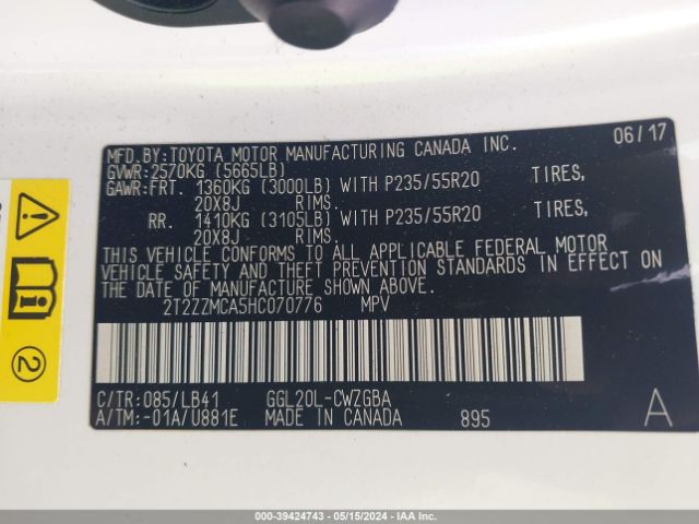 2T2ZZMCA5HC070776 Lexus RX 350