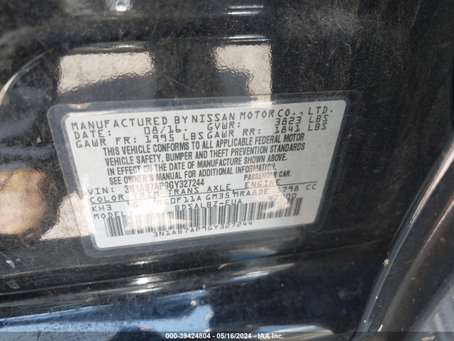 Nissan SENTRA S 2016 3N1AB7AP9GY327244 Image 9