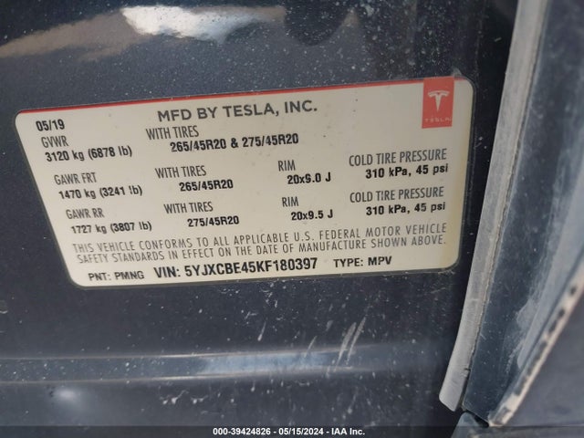 Tesla Model X P100d/performance 2019 5YJXCBE45KF180397 Image 9