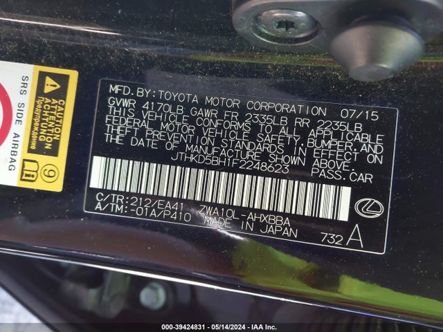 JTHKD5BH1F2248623 Lexus CT 200H