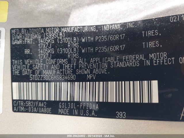 Toyota Sienna L 7 Passenger 2017 5TDZZ3DC6HS834690 Image 9